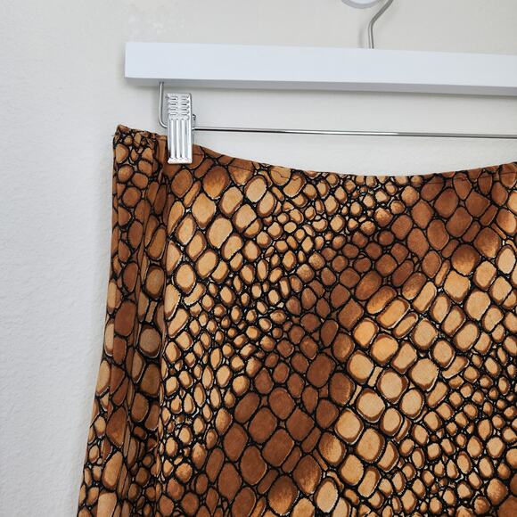 Vintage Y2K Sense Brown Snakeskin Print Bias Cut A-Line Midi Skirt M - Picture 2 of 8